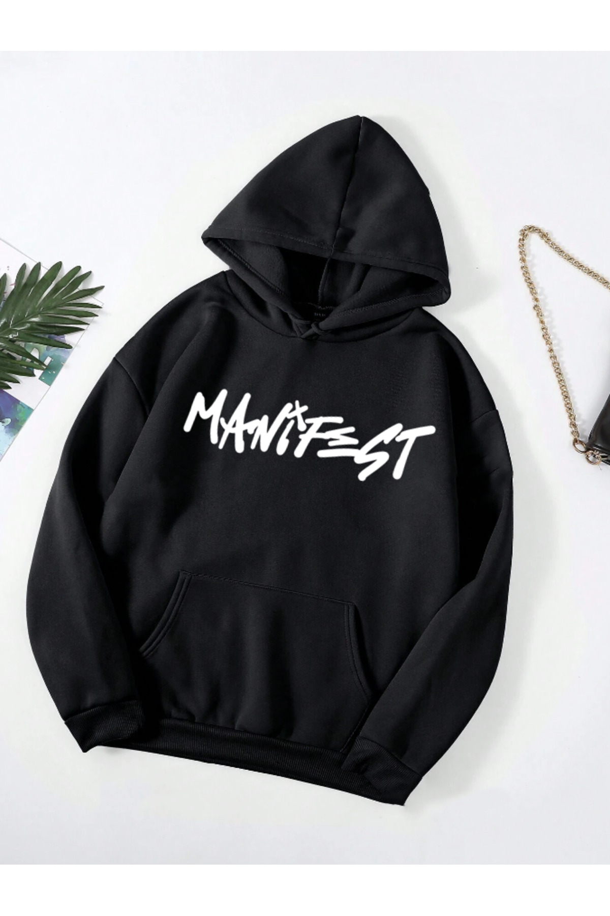 Revasser  Unisex Erkek/Kadın MANİFEST Renkli Özel Baskılı Pamuklu Oversize Kapüşonlu Sweatshirt