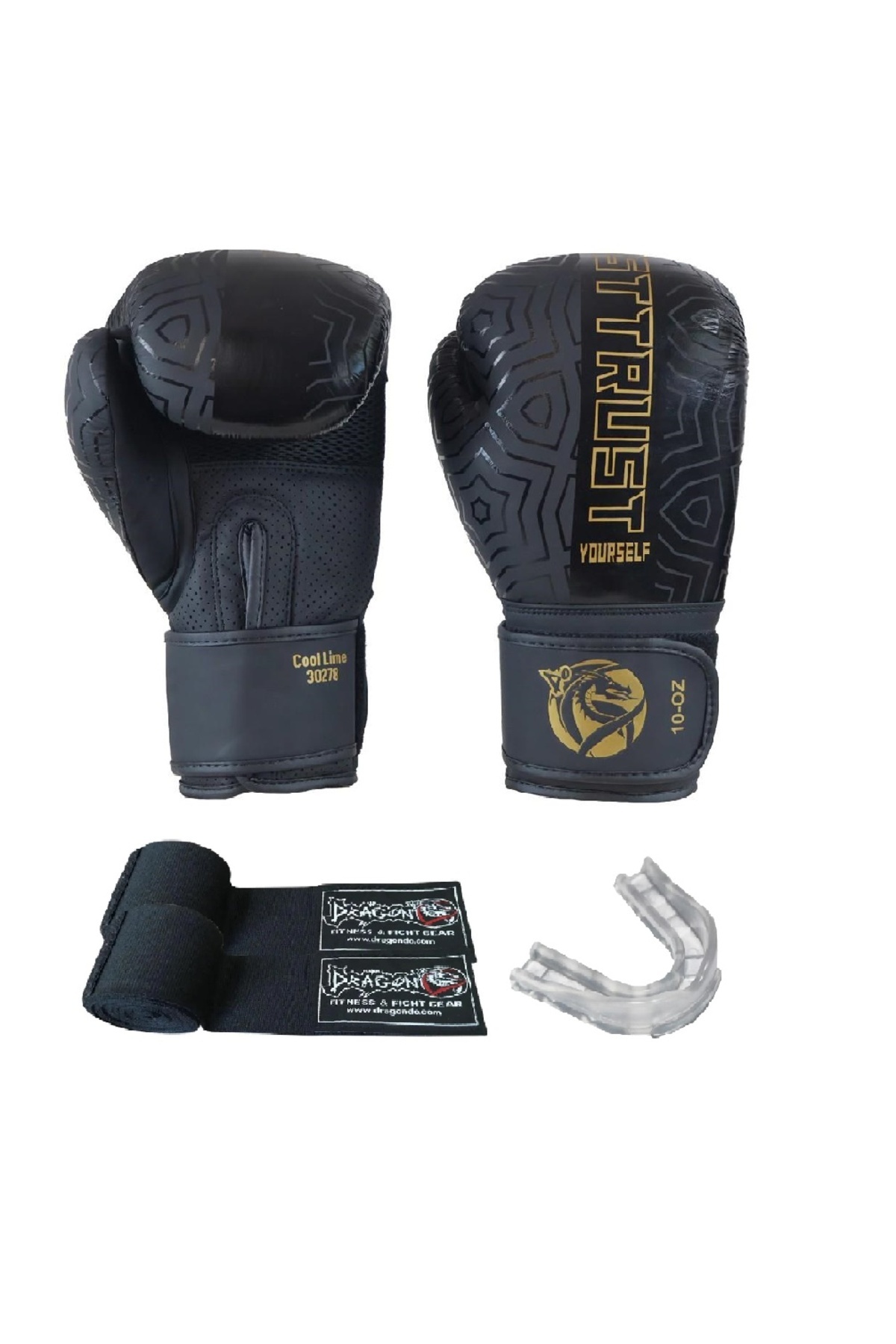 Dragondo Cool Lime Hakiki Deri Kick Boks Eldiveni Boks Eldiveni Muay Thai Dragon Bandaj Dişlik 3'lü set