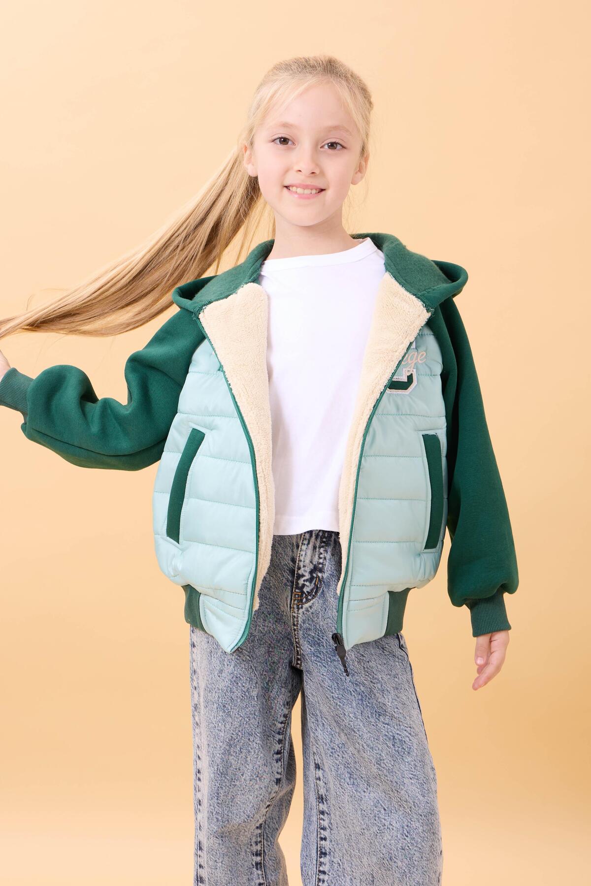 Perendi Kız Çocuk İçi Peluşlu Kapüşonlu Kapitone Kolej Ceket – Mavi fotoğrafı 2 (önizleme)