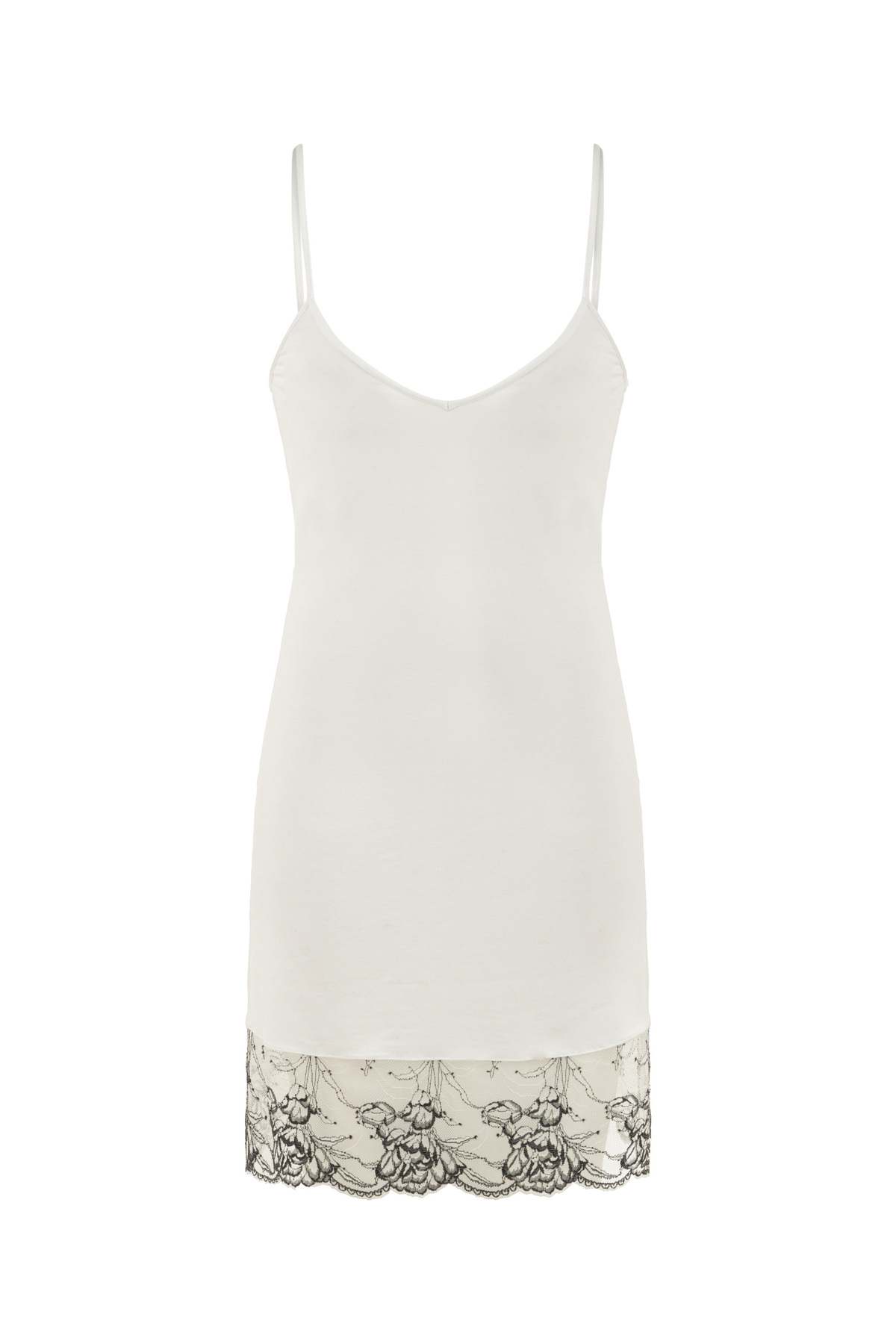 MERS SILK Modal Askılı Gecelik Dantel Detaylı Beyaz