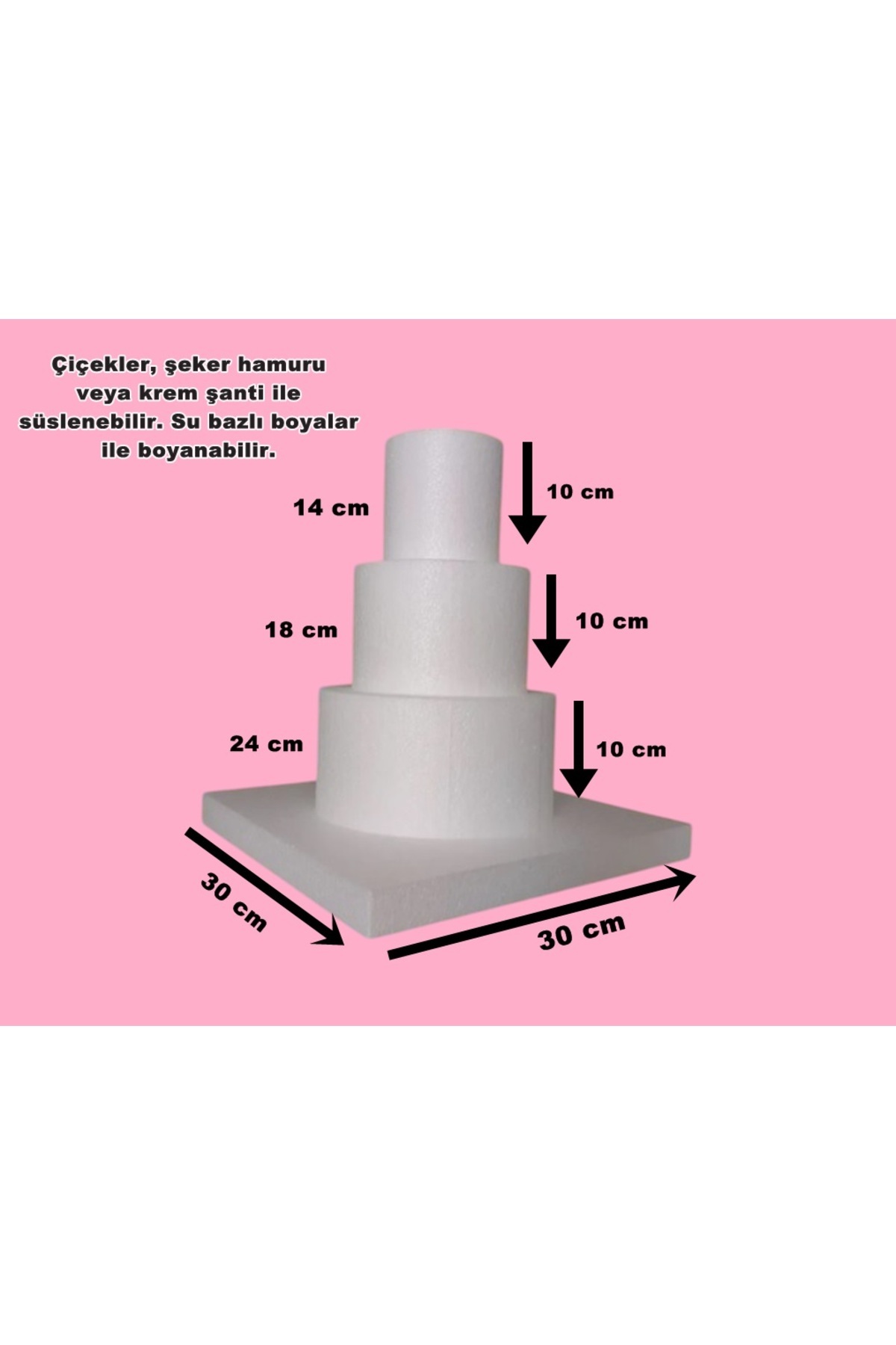 Uyarstrafor Strafor Köpük 3 Kat Maket Pasta 14 cm 18 cm 24 cm (Pasta Tabanı Hediye)