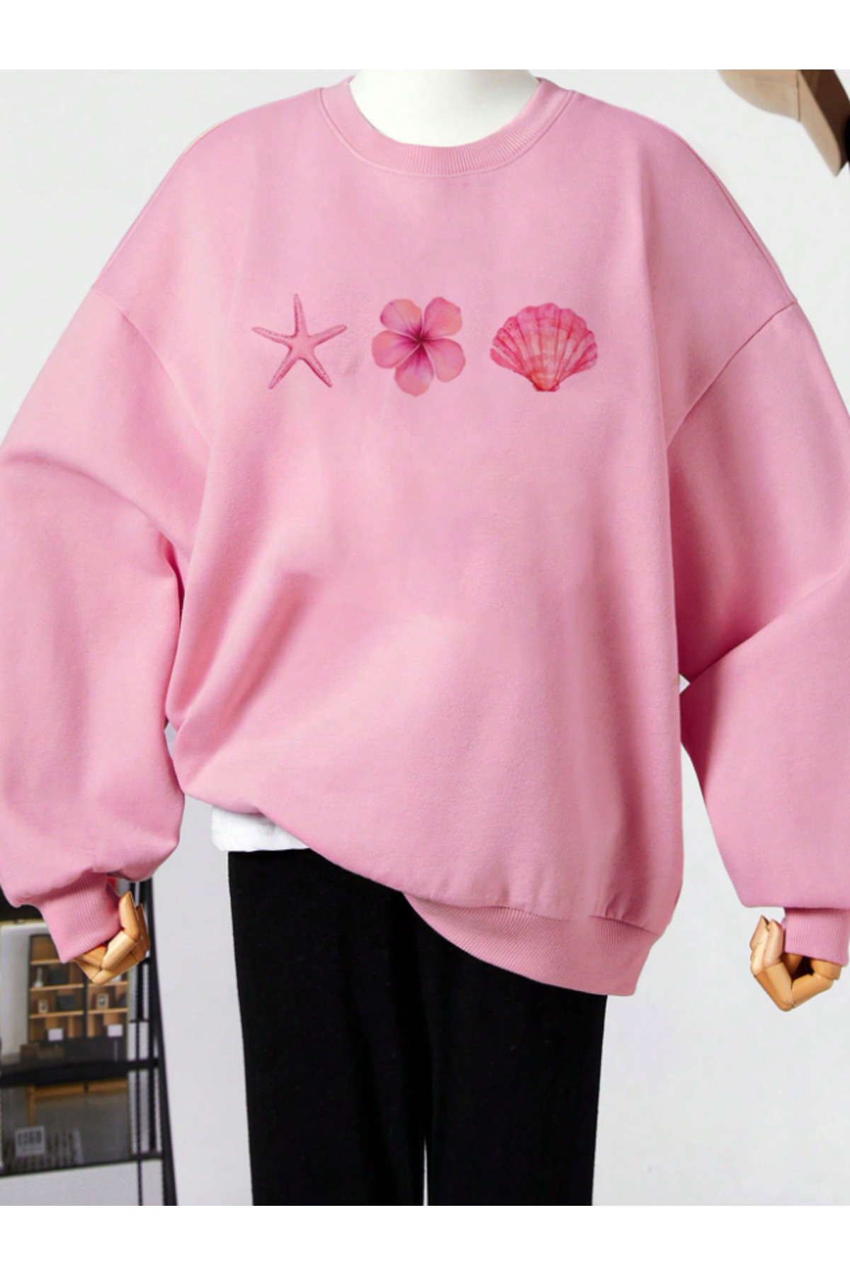 Revasser Unisex Kadın/Erkek Detaylı DENİZ Özel Baskılı Renkli Oversize Bisiklet Yaka Pamuklu Sweatshirt görsel 2