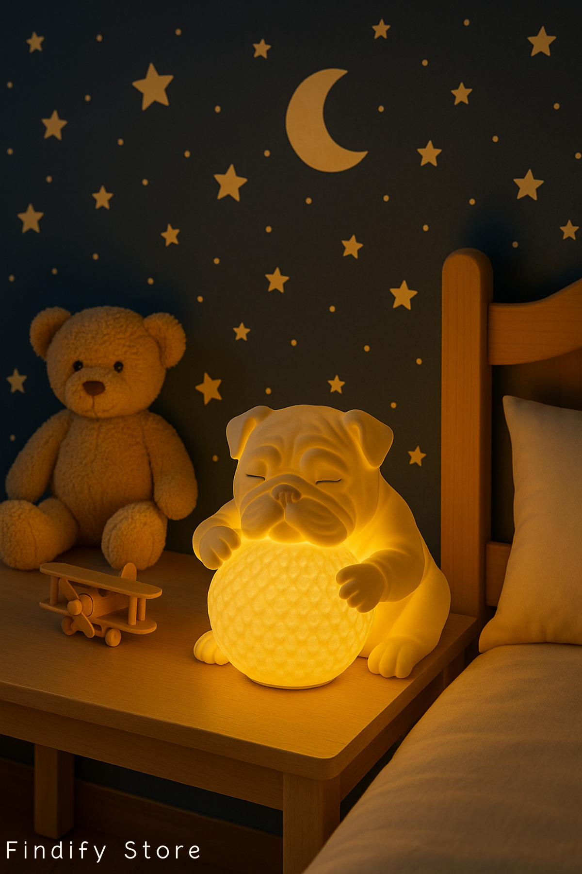 Findify Store Çocuk Bebek Odası Bulldog 3D Tekli Gece Lambası Pilli ve Kablosuz Sevimli Figürlü 18 x 18 cm fotoğrafı 4 (önizleme)