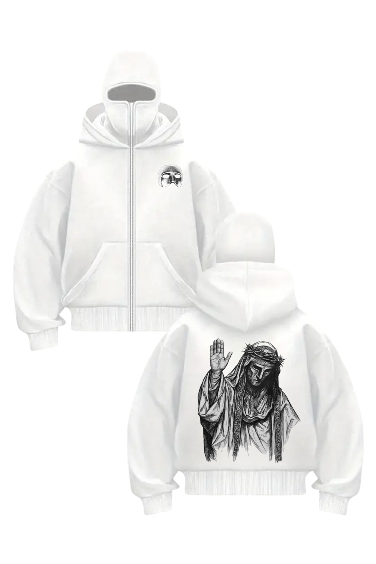 Gofeel Beyaz Unisex Kar Maskeli Baldwin Baskılı Oversize Hırka