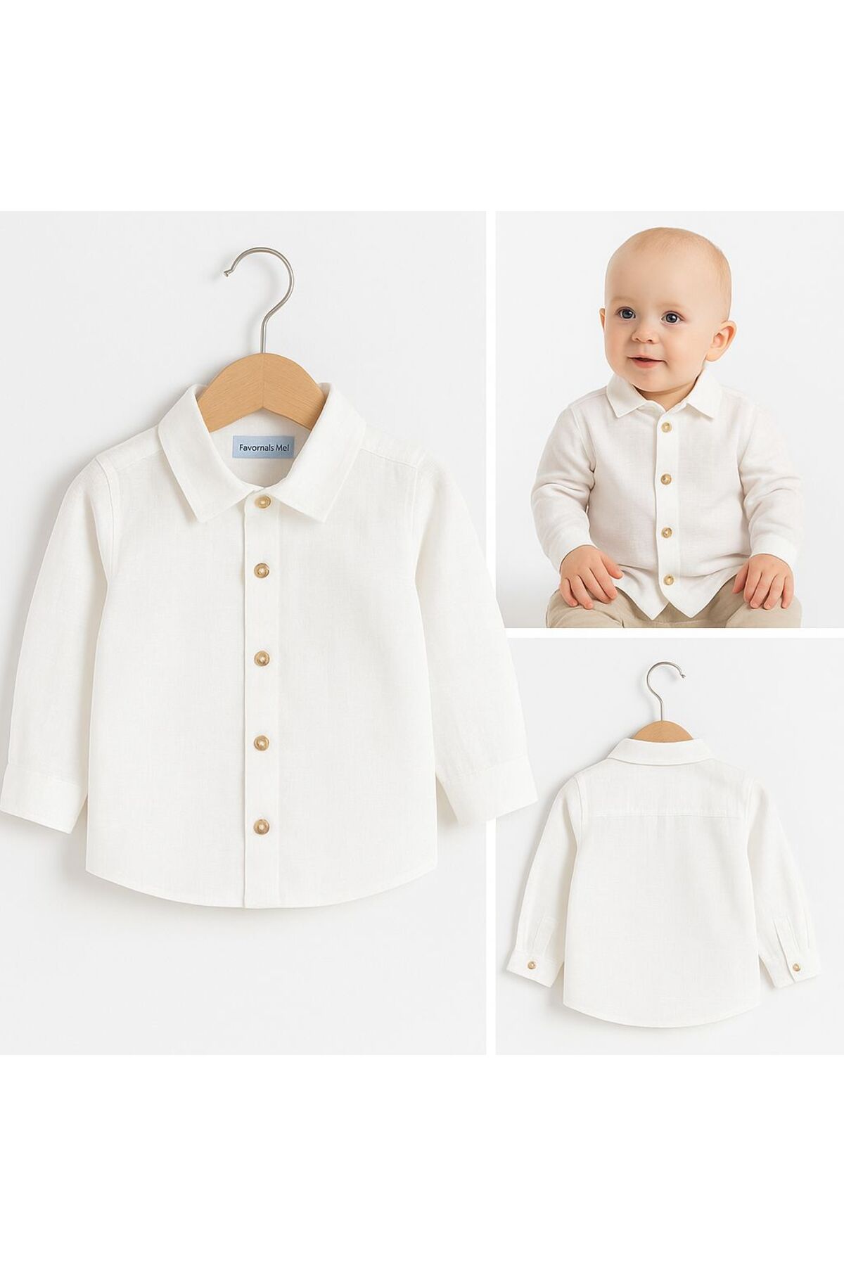 Cherry Baby Beyaz Pamuklu Erkek Bebek Gömlek 1-6 Yaş fotoğrafı 2 (önizleme)