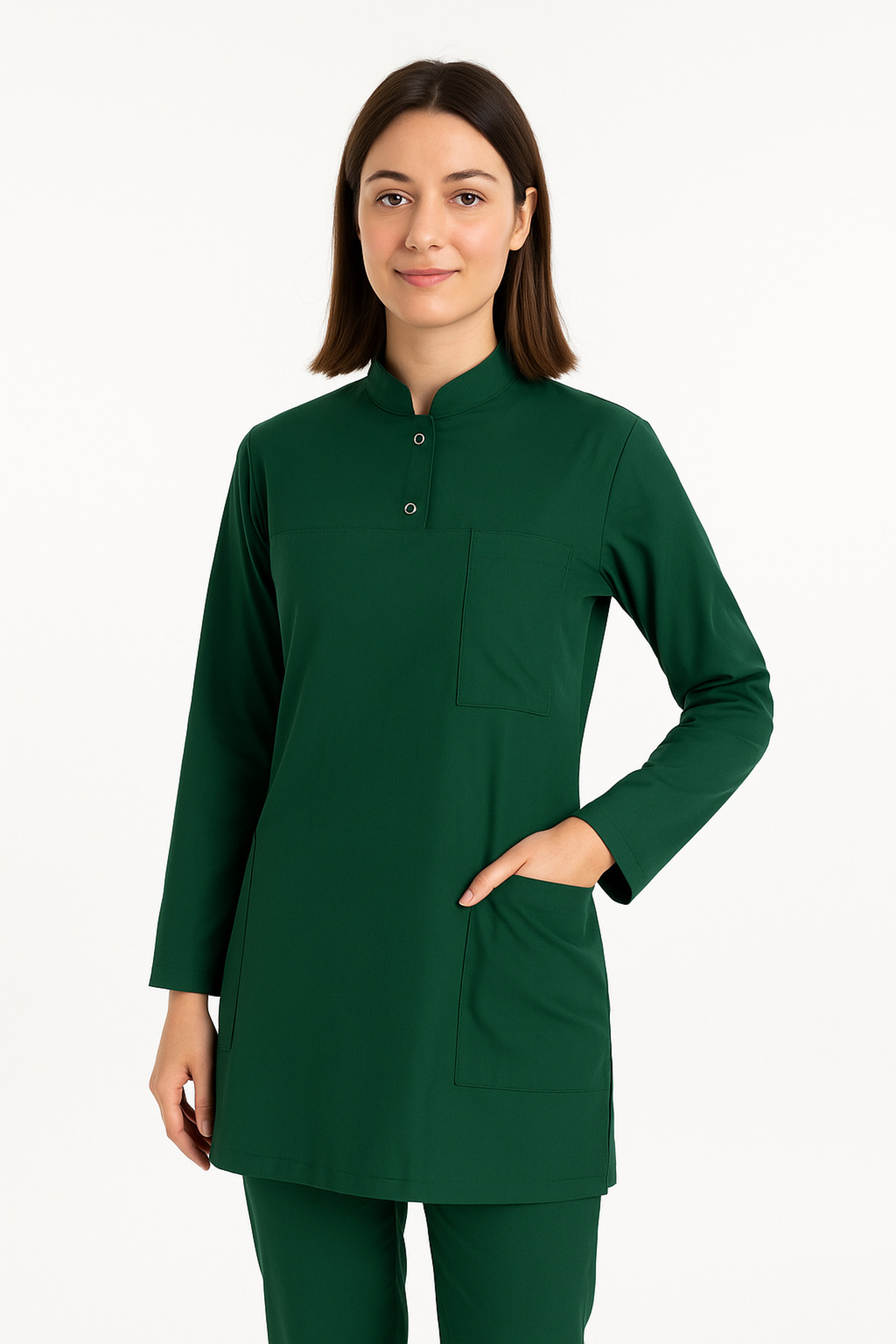 ÜÇAS İŞ GİYİM TESETTÜR HEMŞİRE FORMA TAKIM LİKRA KUMAŞ