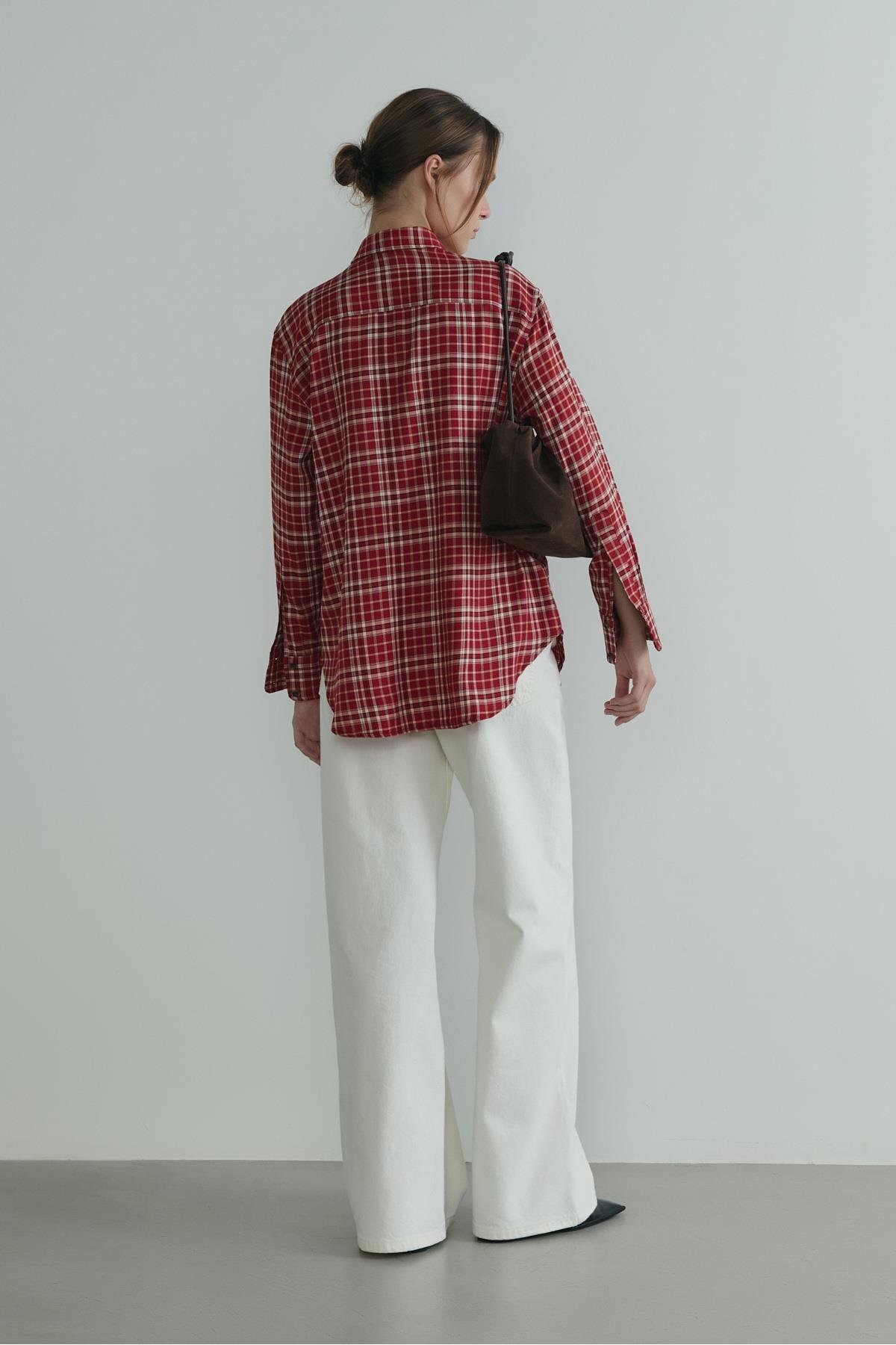 Suud Collection  Kırmızı Slone Ekose Gömlek - Görsel 5