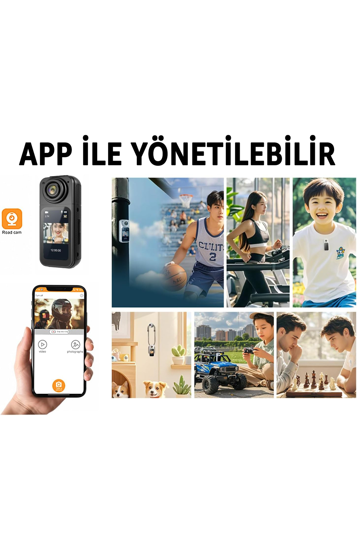 Resim ROBEVE Mini Taşınabilir Aksiyon Kamera - 2.7K Ultra HD, 180° Döner Lens, 1.47″ HD Ekran, Mıknatıslı 