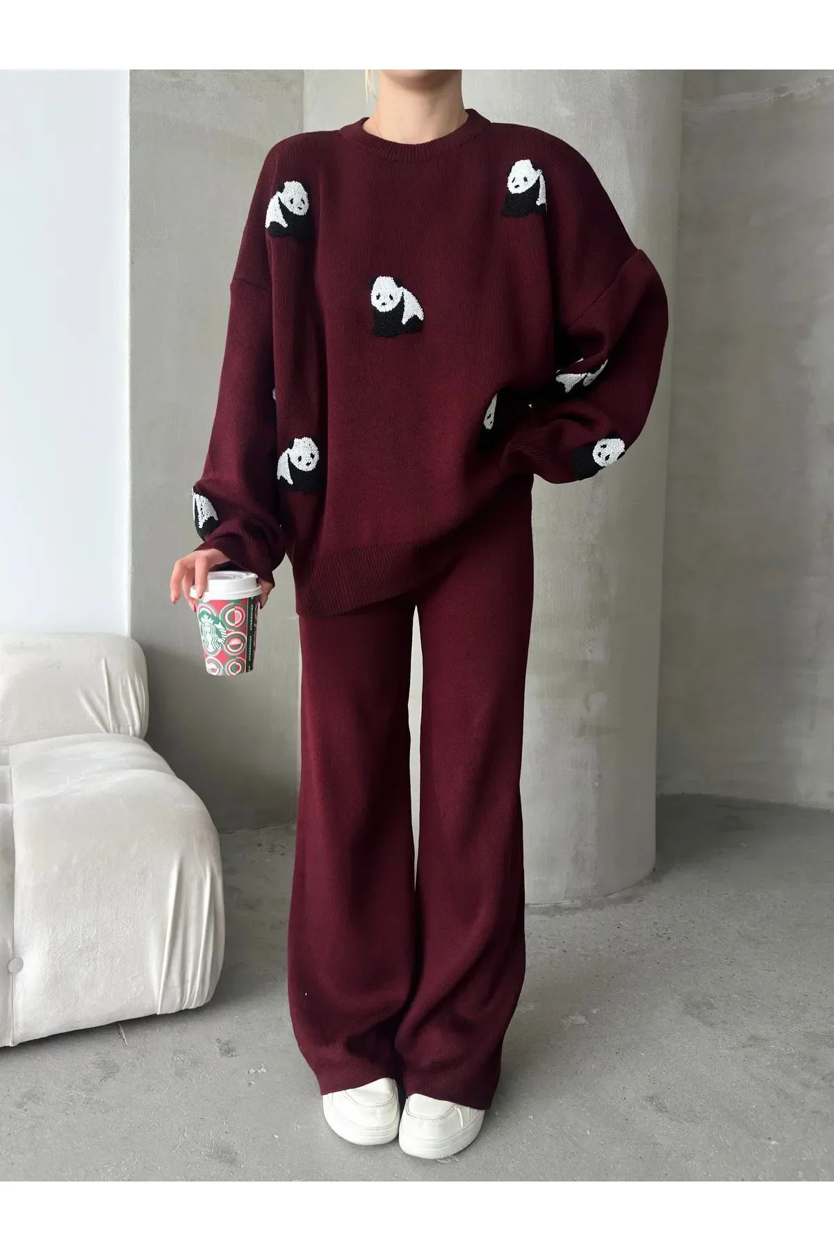 Cute Panda Patterned Knitwear Set – Combination with 6 Color Alternatives