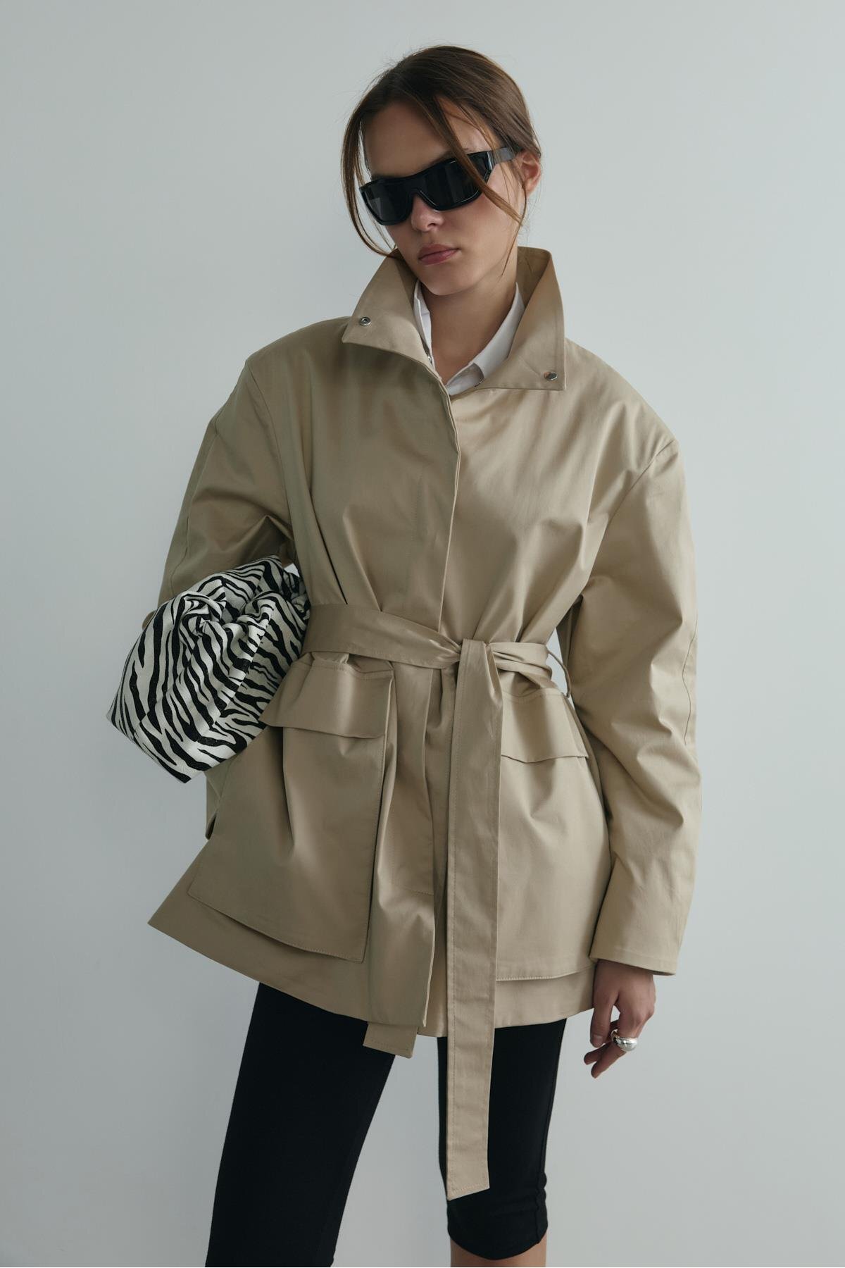 Suud Collection Bej Rael Dik Yaka Trençkot görsel 5