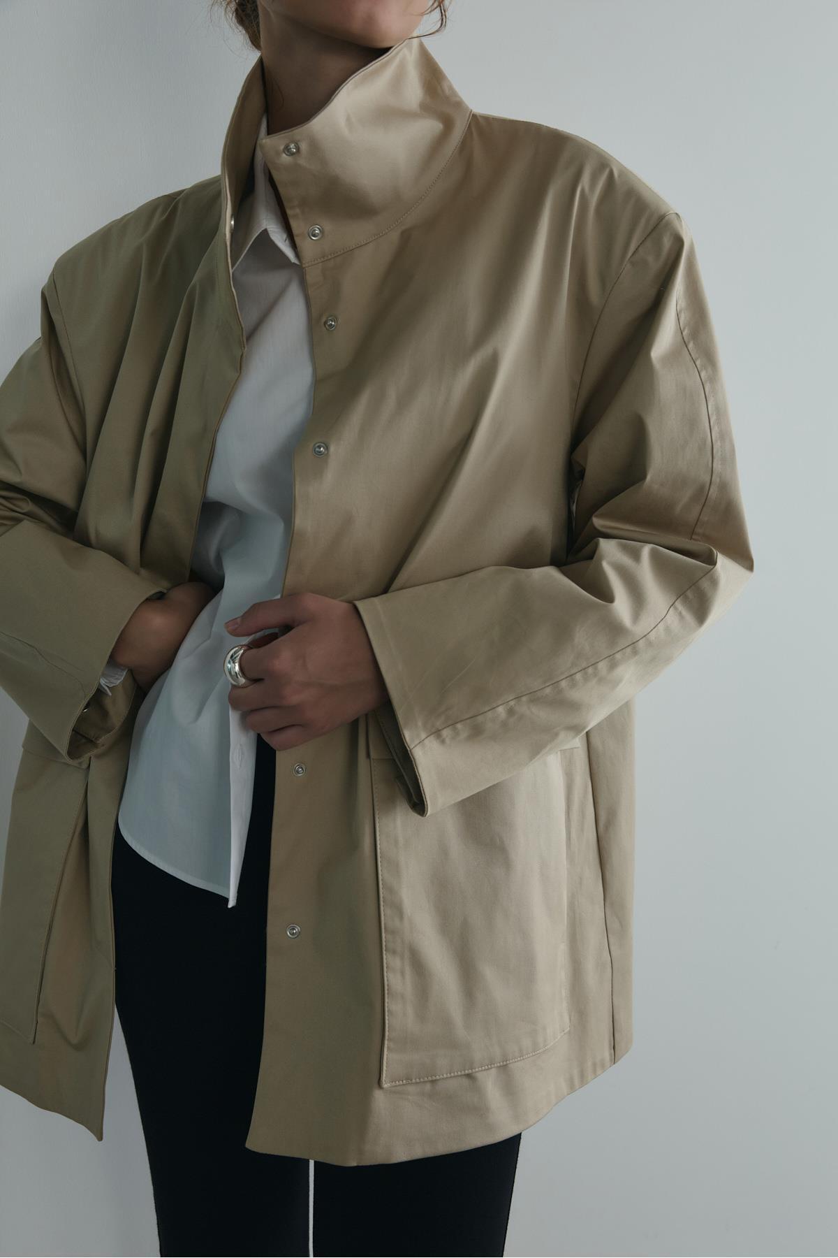 Suud Collection Bej Rael Dik Yaka Trençkot görsel 6
