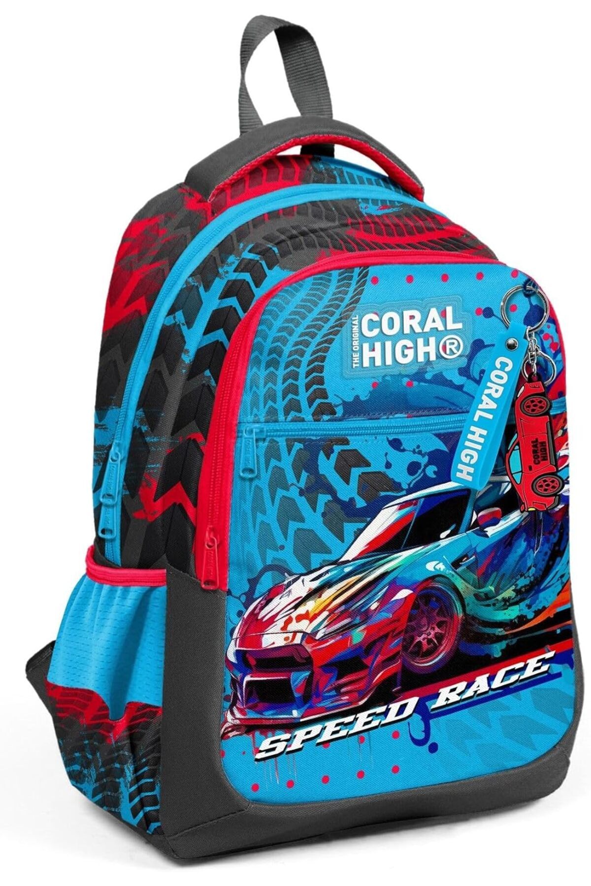 STOREMAX Gri Mavi Yarış Arabası Desenli Erkek Çocuk İlkokul Çantası ve Günlük Sırt Çantası 1155328