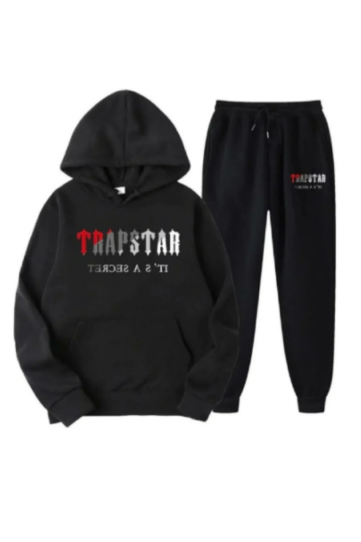Kapüşonlu Trpstr Baskılı Oversize Kadın/Erkek Unisex Kışlık 3 İplik Eşofman Takımı — مشکی tkmdhjıfgnhfh