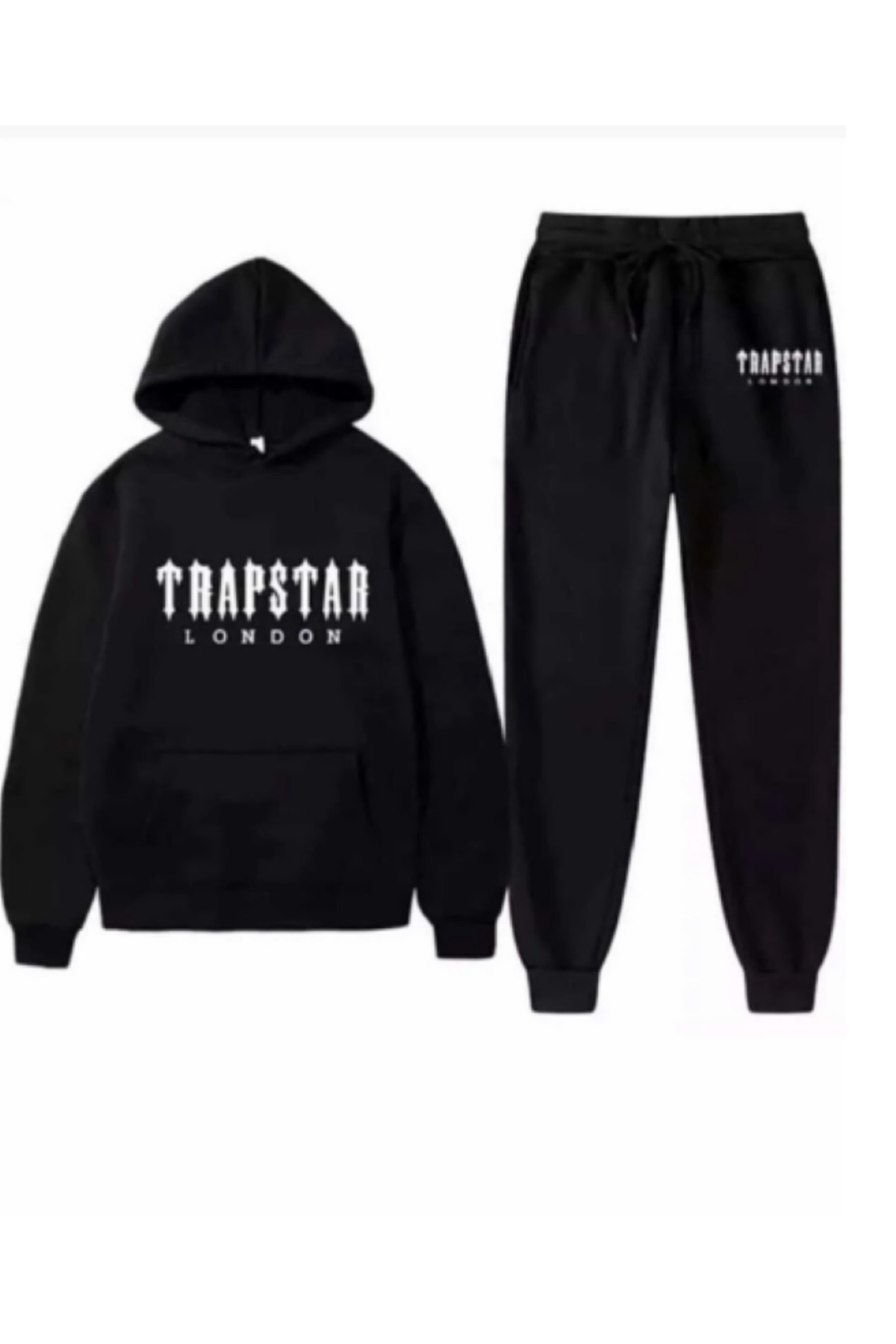 Kapüşonlu Trpstr Baskılı Oversize Kadın/Erkek Unisex Kışlık 3 İplik Eşofman Takımı — مشکی tkmdhjıfgnhfh