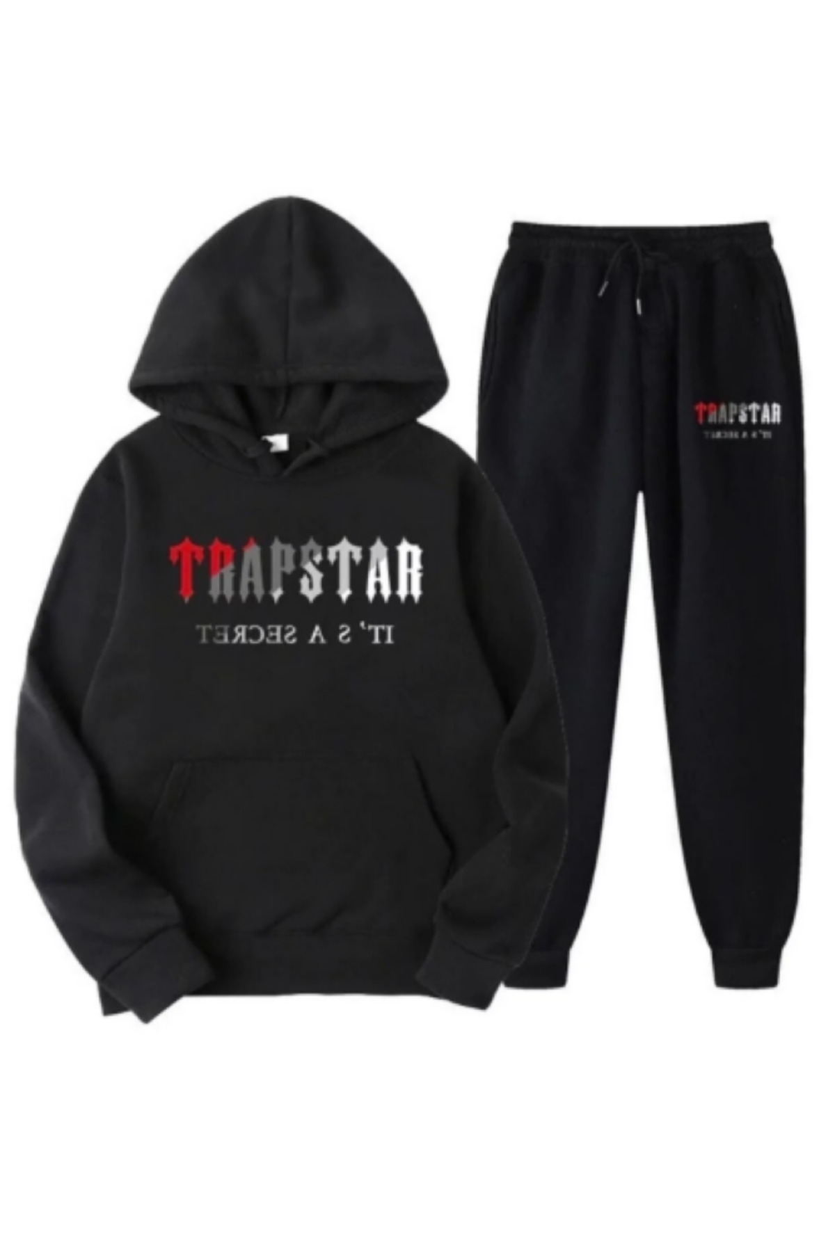 Kapüşonlu Trpstr Baskılı Oversize Kadın/Erkek Unisex Kışlık 3 İplik Eşofman Takımı — مشکی tkmdhjıfgnhfh