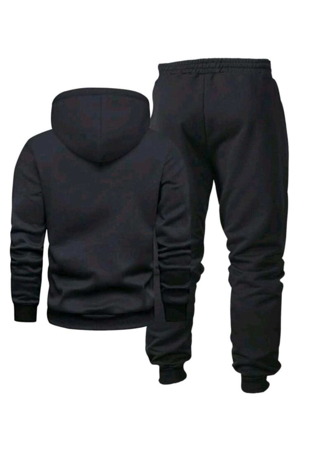 Kapüşonlu Trpstr Baskılı Oversize Kadın/Erkek Unisex Kışlık 3 İplik Eşofman Takımı — مشکی tkmdhjıfgnhfh — تصویر 2 از 5