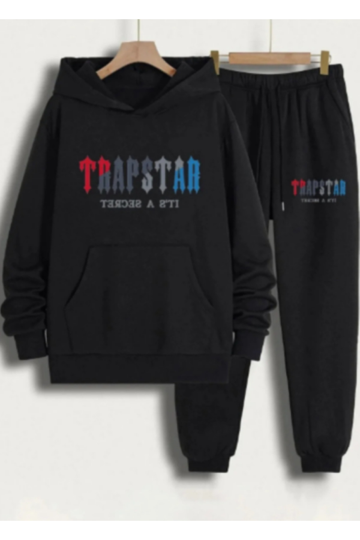 Kapüşonlu Trpstr Baskılı Oversize Kadın/Erkek Unisex Kışlık 3 İplik Eşofman Takımı — مشکی tkmdhjıfgnhfh