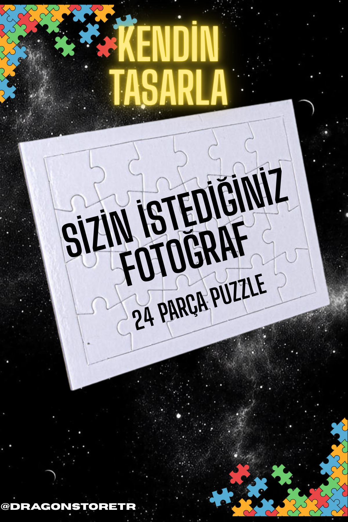 DRAGON STORE Puzzle Kişiye Özel Baskılı 24 Parça Kişiye Özel Fotoğraf Tasarlanabilir Baskılı Puzzle