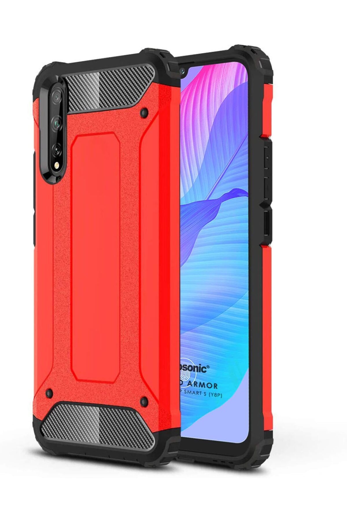 BAZAARİO Y8P için Kılıf Rugged Armor Kırmızı [Y8P ile Uyumlu Kılıf - Kırmızı] BZRİO 1116346