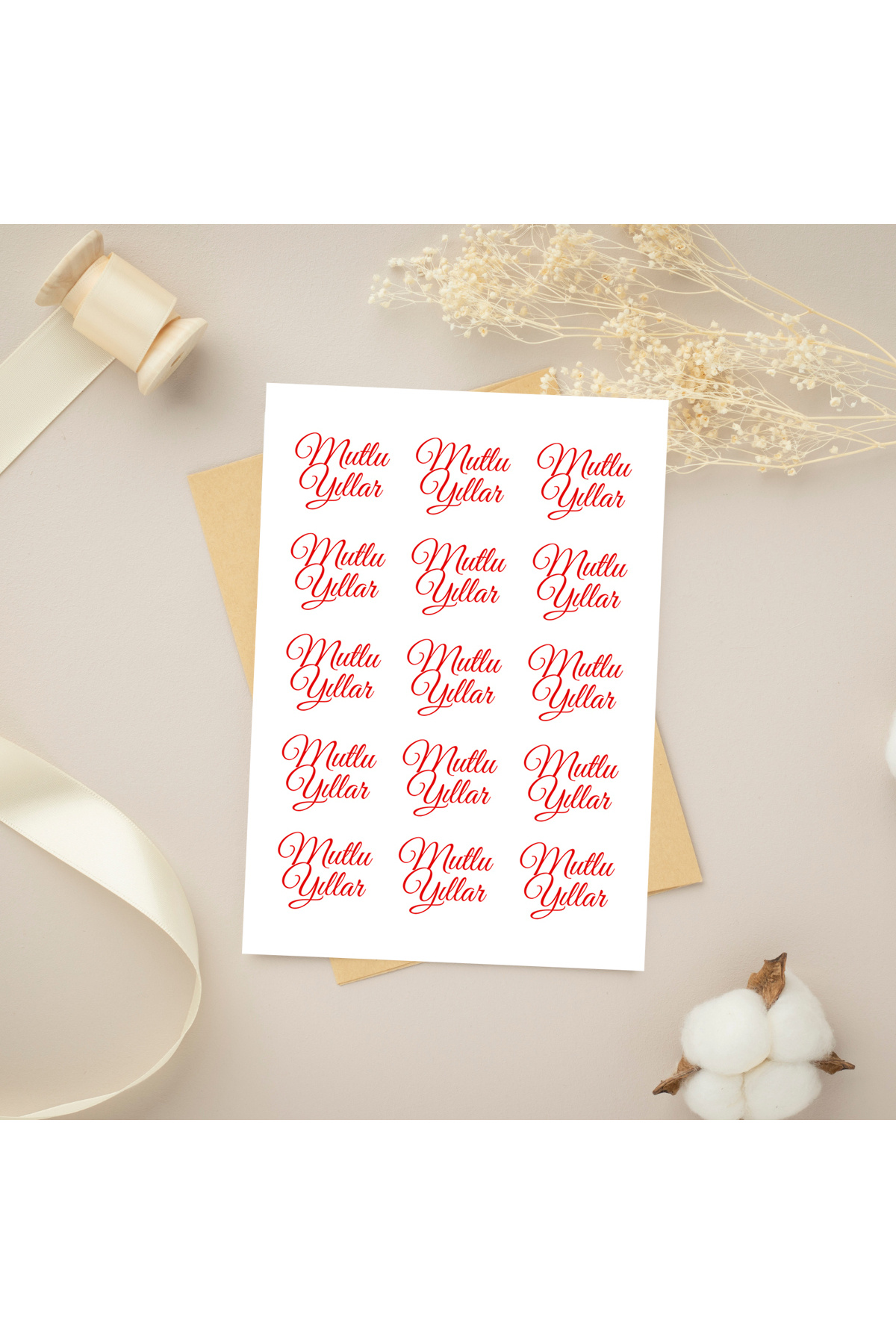 Bimotif Yılbaşı mutlu yıllar yazılı sticker, 20 adet (1 sayfa)