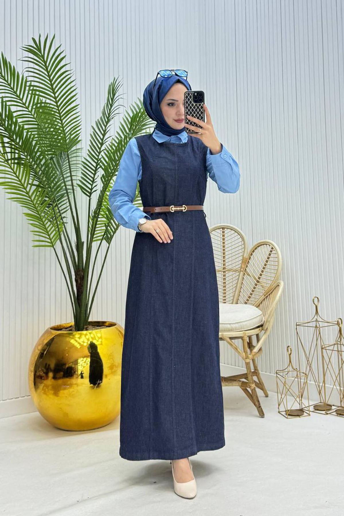 SSX2673 C.Nicolai #０１ & F.Leder #０２ Neşeli Butik kadın kemerli denim jile gömlek tesettür takım NMS073