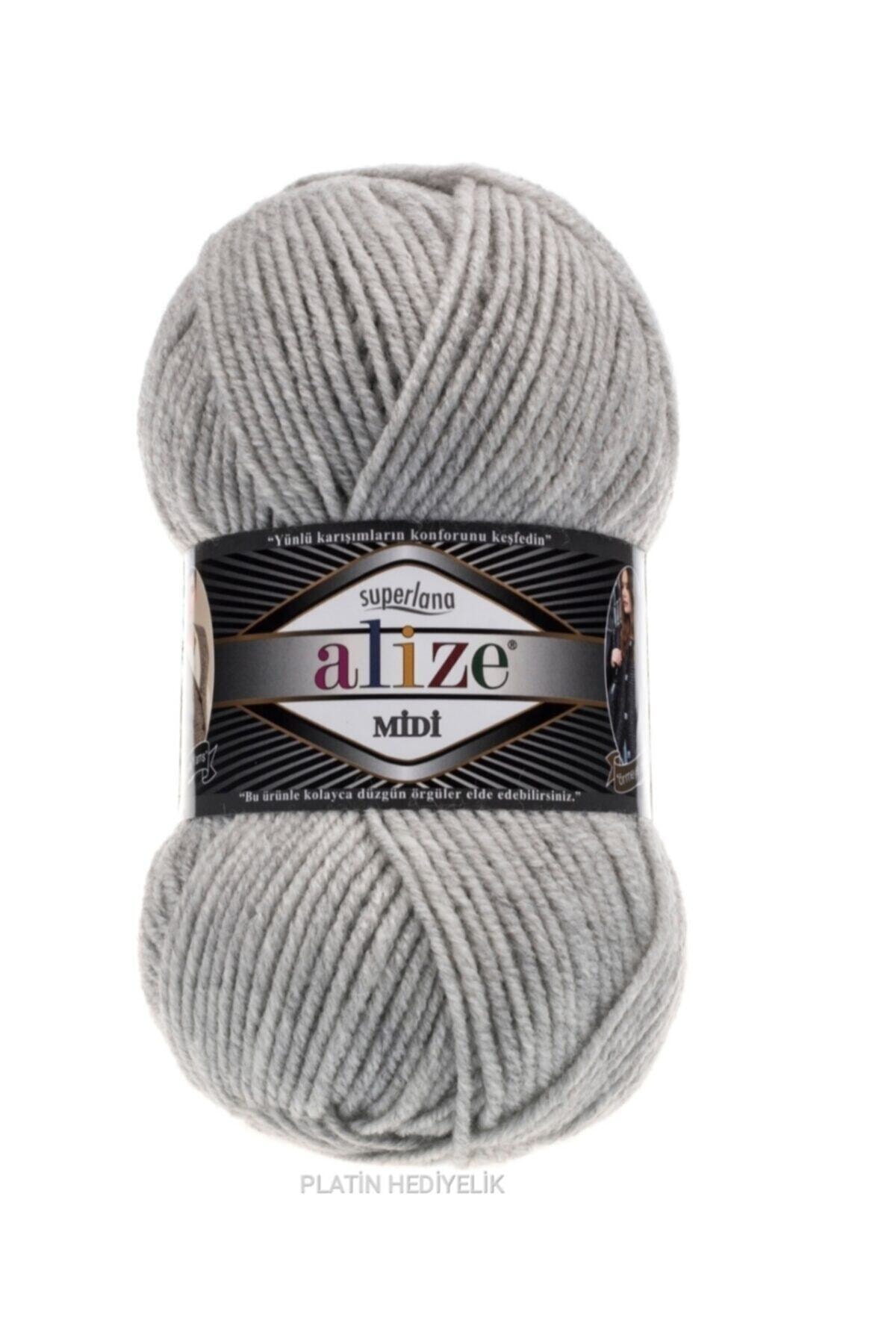 ( 5 Pcs ) Superlana Midi 208 Grey Hand Knitting Yarns Vest Cardigan Rope Scarf Sweater Yarn