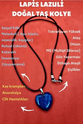 Doğal Lapis Lazuli Taşı Kalp Kolye Zincir Dahil GMSTL-2020114