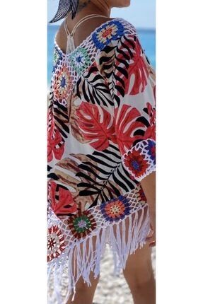 Püsküllü Palmiye Desen Tunik Elbise&pareo 37365181
