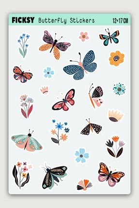 Iskandinav Kelebek Ve Çiçek Sticker Seti - 23 Adet Etiket Çıkartma ZLH00051