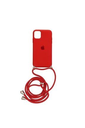 Apple Iphone 11 Pro (5.8') Altı Kapalı Boyun Askılı Logolu Lansman Kılıf Kapak Kırmızı ACLL0011
