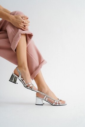 Kadın Gümüş Rengi Abiye Topuklu Ayakkabı SLM0039