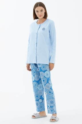 Önden Düğmeli Pamuklu Pijama Takım - Mavi 21K2221-74836.0001-R0800