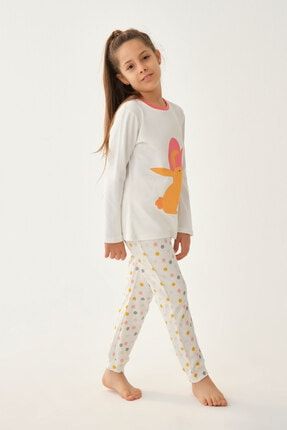 Beyaz Kız Çocuk Uzun Kol Pijama Takımı 21WG17033GB