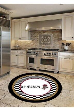 Kitchen Yazılı Yuvarlak Mutfak Halısı (Makinada Yıkanabilir Kaymaz Dot Taban) - ESTA1122 ESTA1122-1