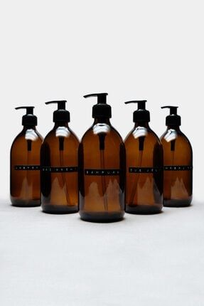 Trichi Home 500ml Amber Cam Sıvı Sabunluk Retro Tasarım 3d Etiket ( 5 Adet ) TrCh-614