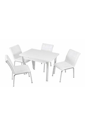 Yandanaçılır Ahşap Mutfak Masa Sandalye Takımı 4 Sandalyeli Beyaz 60x90 P13355S2571