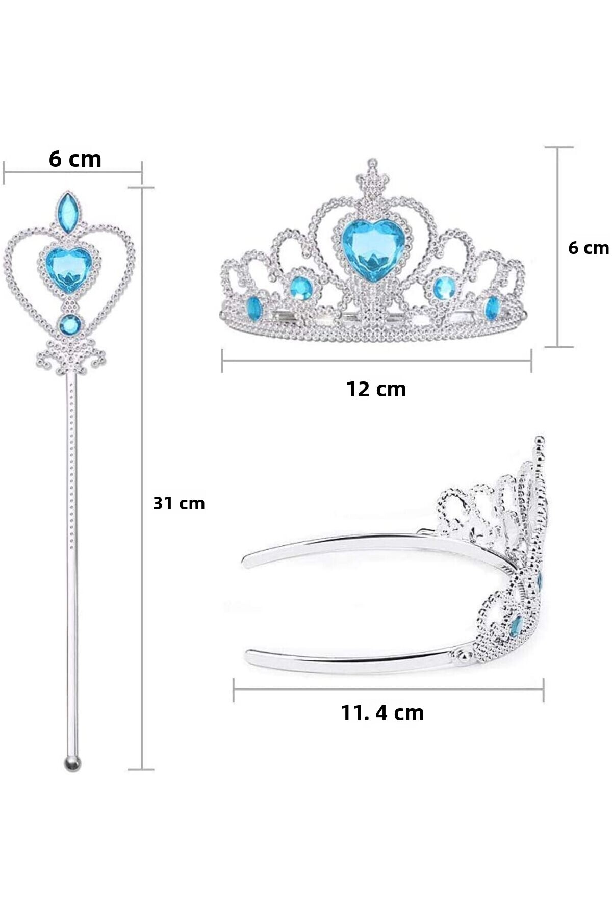 ست تاج قلب آبی و عصای یخی السا، سایز کودک