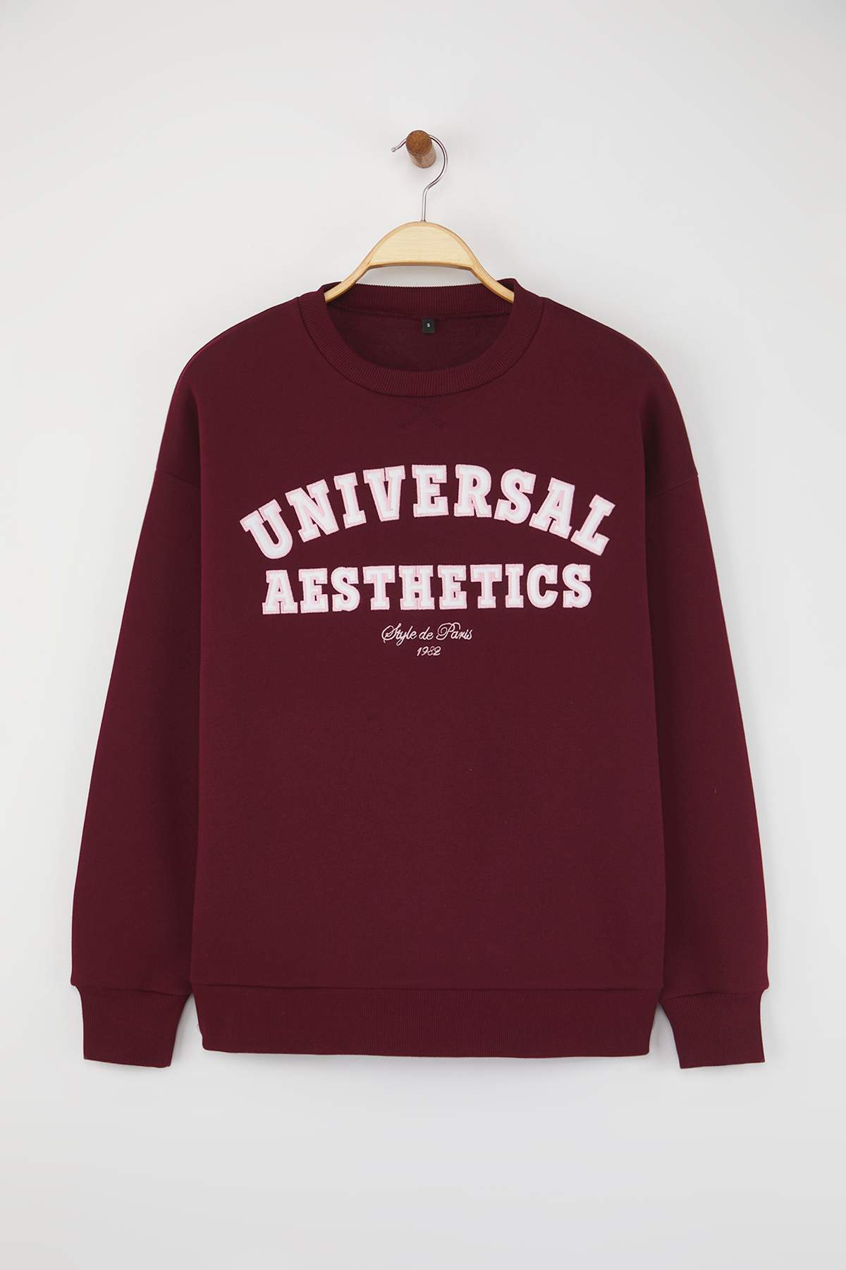 Trendyolmilla  Bordo Slogan Nakışlı Oversize/Geniş Kalıp Örme Sweatshirt TWOAW26SW00048 - Görsel 5