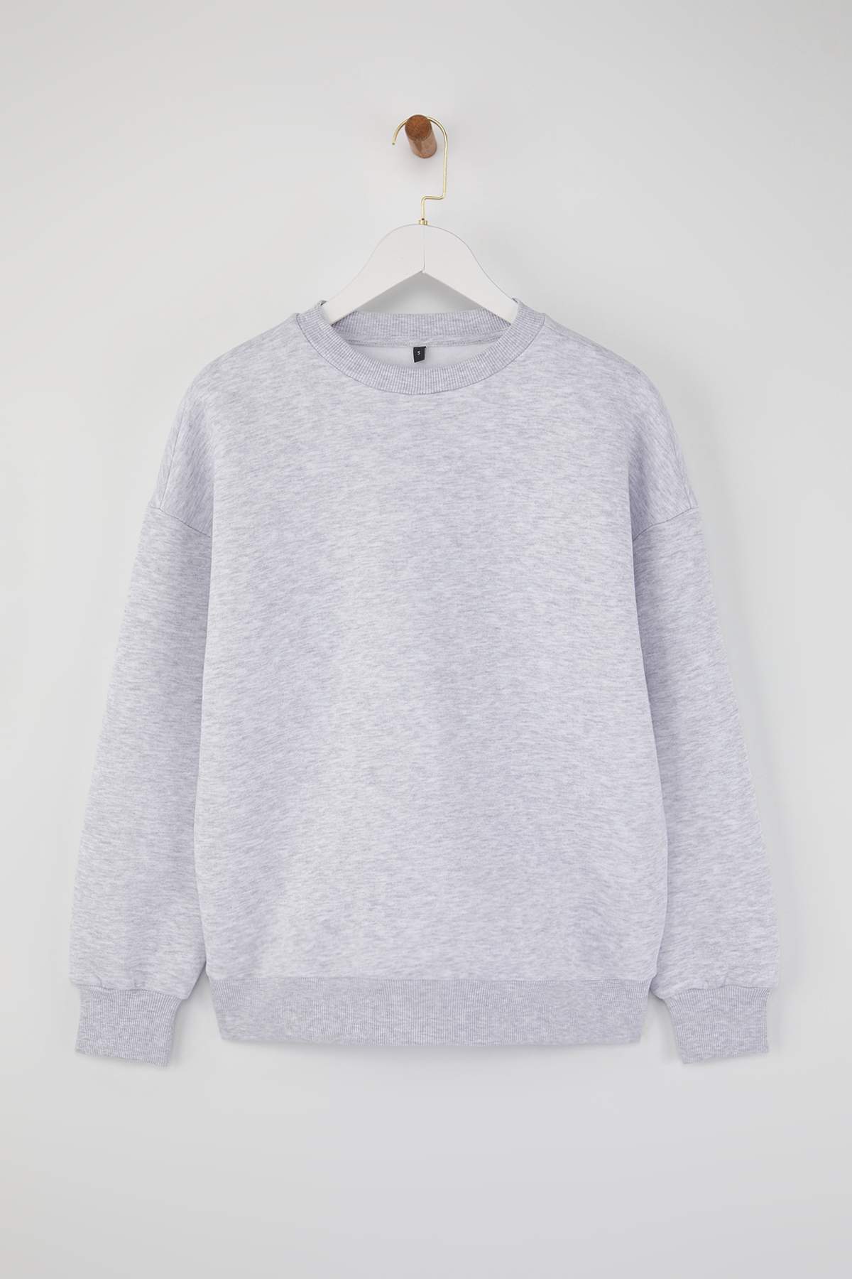 Trendyolmilla  Kar Melanj Oversize/Rahat Kesim Basic Bisiklet Yaka Kalın/İçi polarlı Örme Sweatshirt TWOAW24SW00102 - Görsel 5