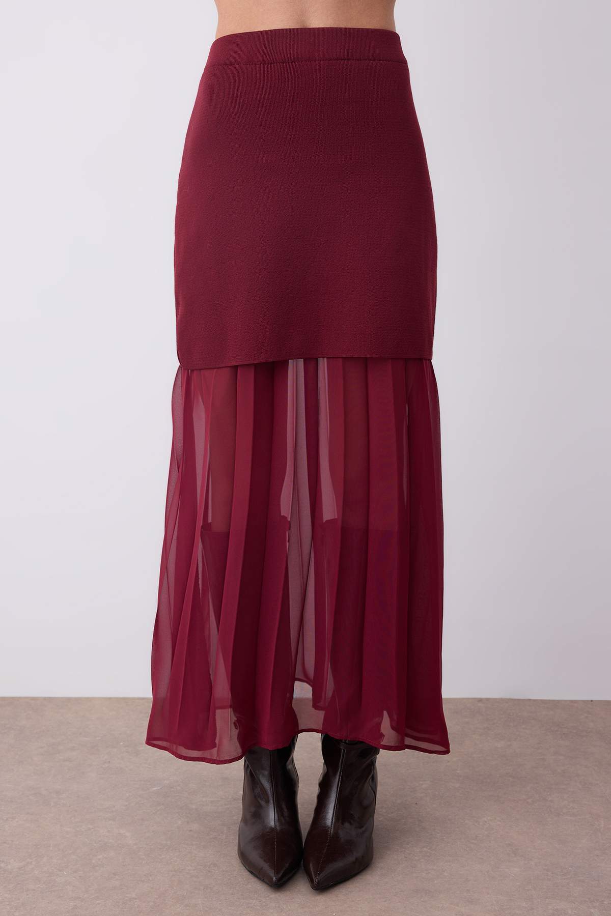 Trendyolmilla  Bordo Astar Garnili Detaylı Triko Alt - Üst Takım TWOAW26AU00026 - Görsel 3