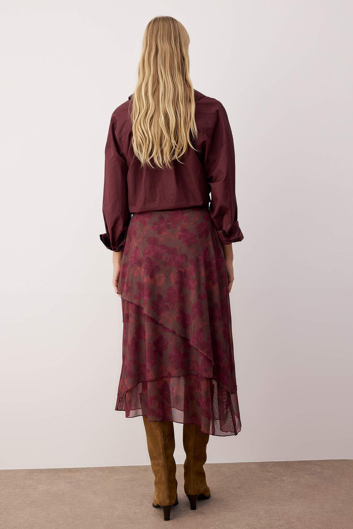 Trendyolmilla  Bordo Fırfırlı Soyut Desenli Örme Etek TWOAW26ET00084 - Görsel 8