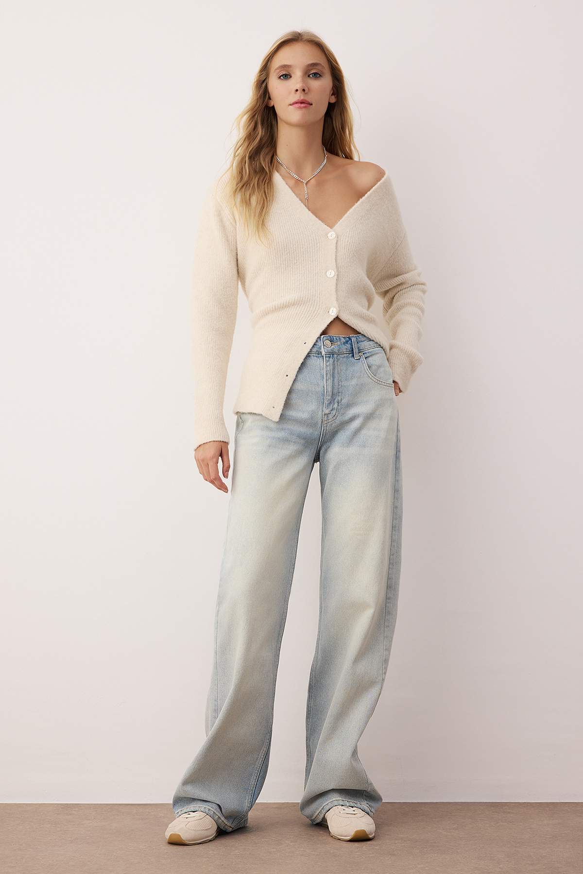 Trendyolmilla Mavi Vintage Yıkama Yüksek Bel Geniş Paça Wide Leg