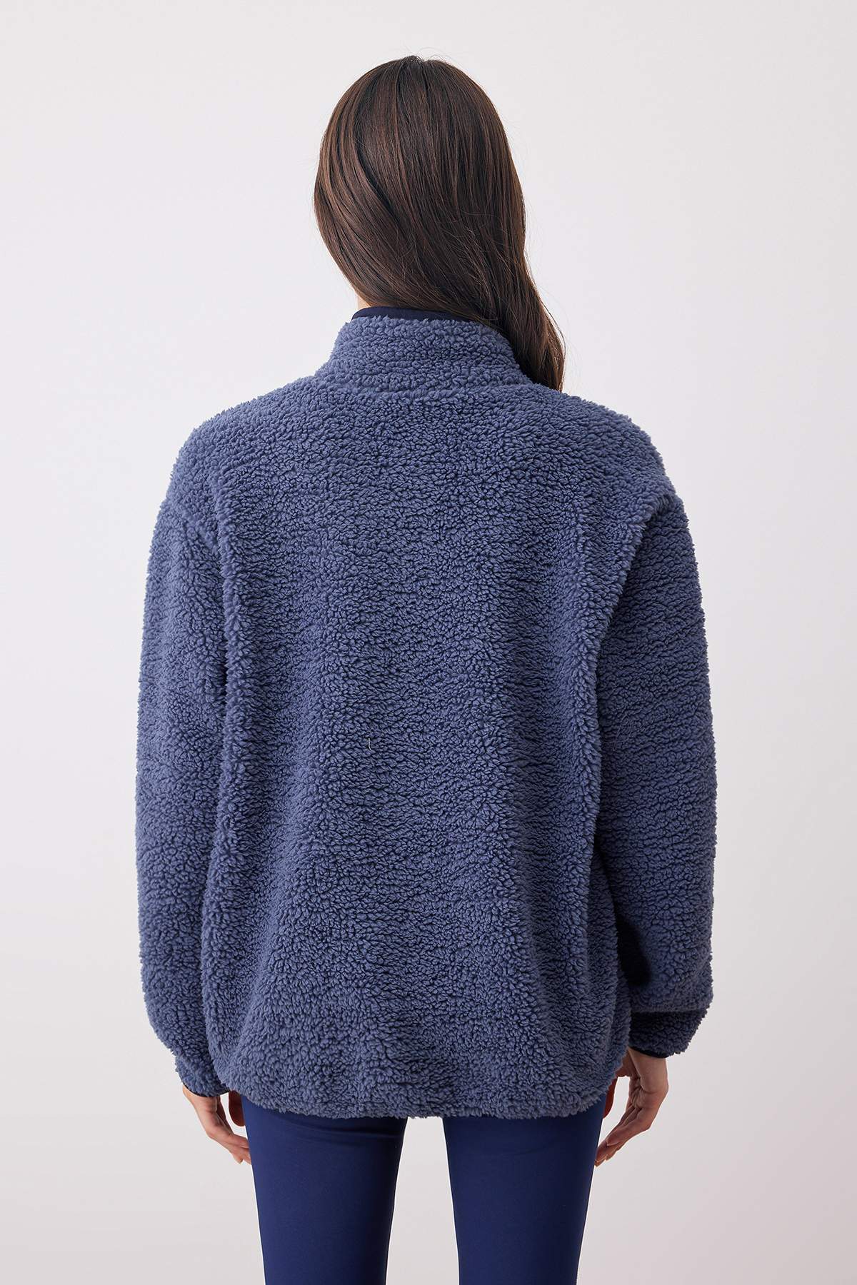 Trendyolmilla  Indigo Peluş Örme Spor Sweatshirt THMAW23SW00021 - Görsel 4