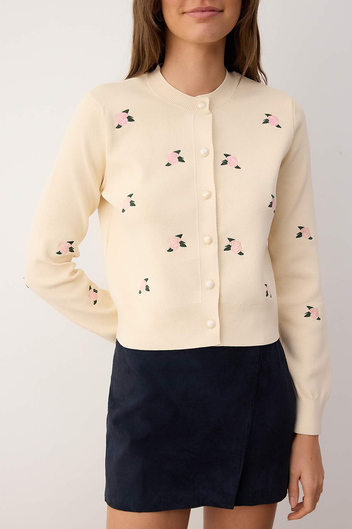 Trendyolmilla  Kemik Çiçek Nakış İşlemeli Triko Hırka TWOAW26HI00203 - Görsel 4