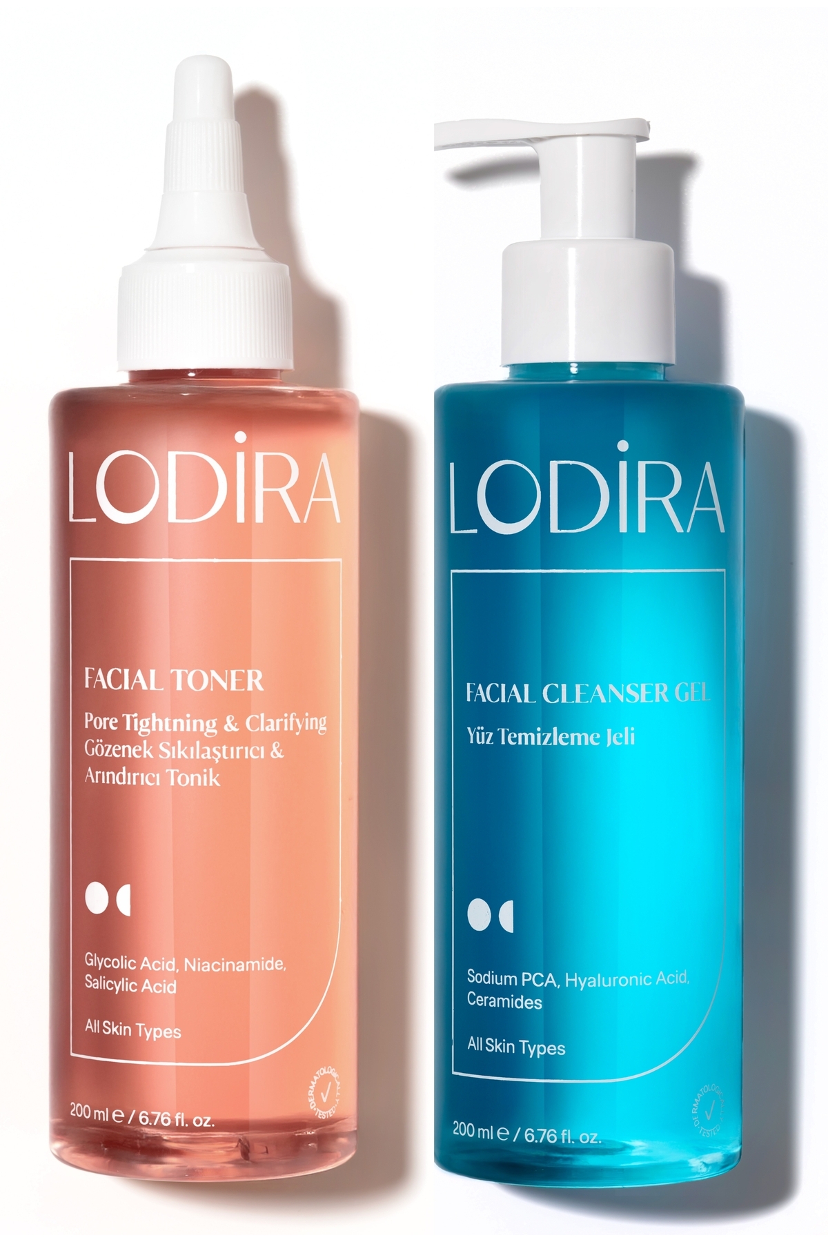 Lodira Cosmetic ست مراقبت از پوست، جمع کننده و تمیز کننده منافذ پوست، 2x200 میلی لیتر — LDR-011