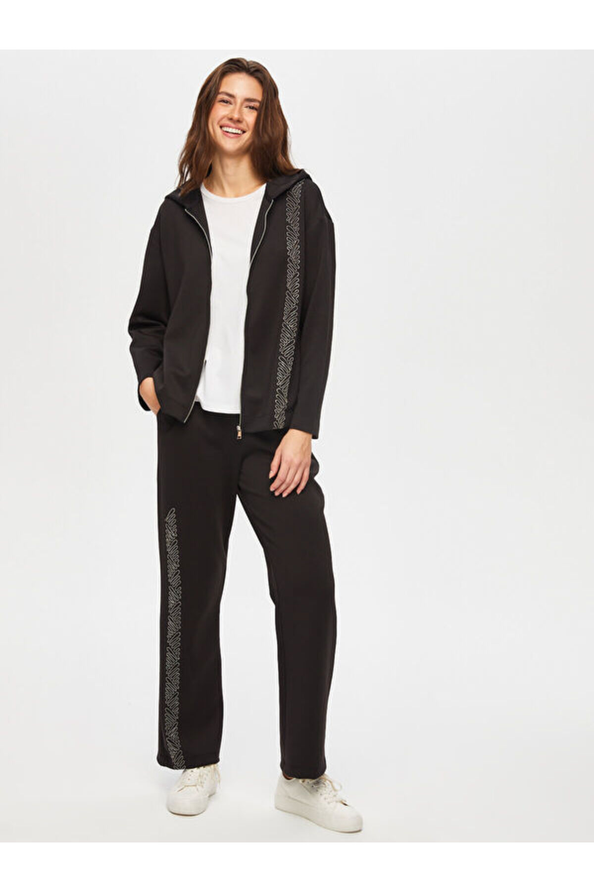 Chain Embroidery Detailed Hooded Tracksuit Top S25ESU001