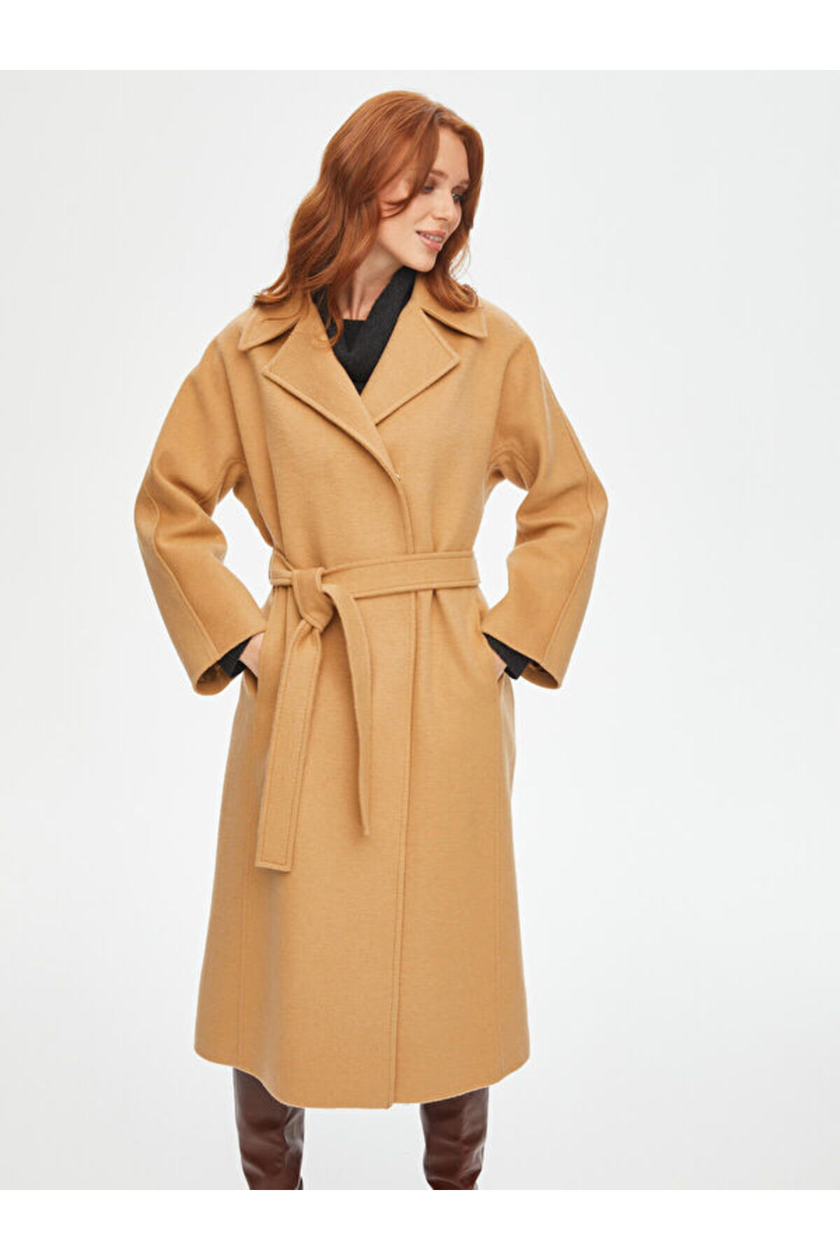 Faik Sönmez  Beli Kuşaklı Yün Karışımlı Manto 69464 - Görsel 2