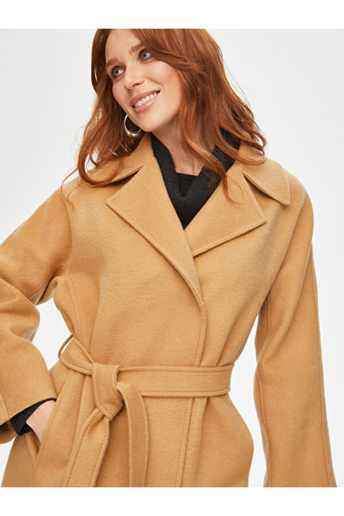 Faik Sönmez  Beli Kuşaklı Yün Karışımlı Manto 69464 - Görsel 6