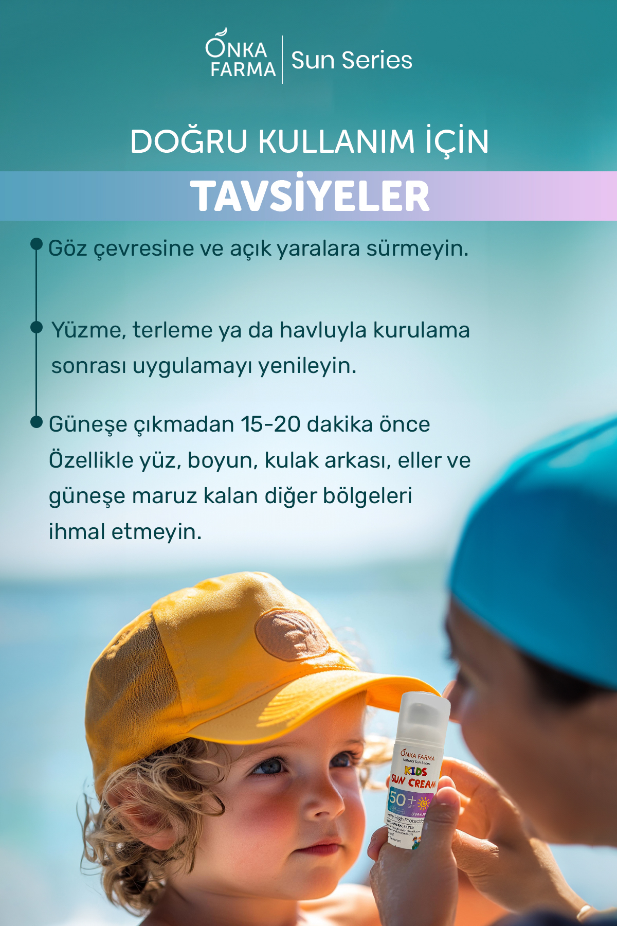 OnkaFarma Onka Farma Doğal Çocuk Güneş Kremi 50+ SPF Faktör - 2 Yaş Üzeri Kullanım - Dermotolojik Testli fotoğrafı 4 (önizleme)