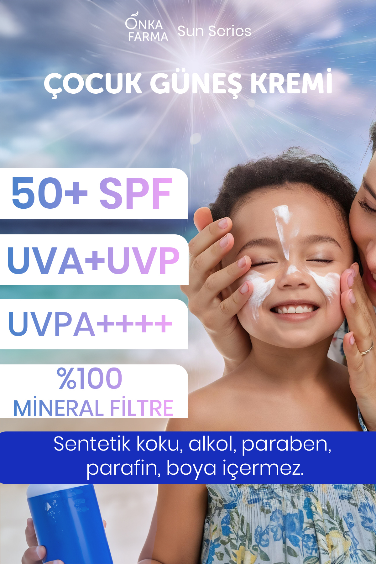 OnkaFarma Onka Farma Doğal Çocuk Güneş Kremi 50+ SPF Faktör - 2 Yaş Üzeri Kullanım - Dermotolojik Testli fotoğrafı 2 (önizleme)